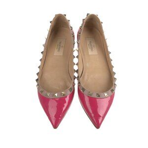 Valentino Pink Rockstud Flats Patent Leather Pointed Toe Shoe Size 41 US 10